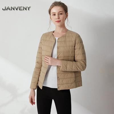 China JANVENY 2022 Ultra Light Inner Waterproof Duck Down Jacket Women Winter Basing Wearable Long Sleeve Slim Fit O-Neck Plus Stripper Coat 4XL for sale