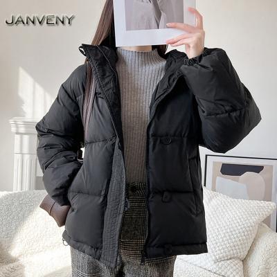 China JANVENY New Winter Women's Loose Bubble Oversized 90% Solid Duck Down Coat White Stripper Hooded Fluffy Shorts Waterproof Female Fashionable Jacket for sale