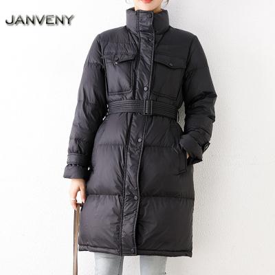 China JANVENY 2022 Newest Hooded Stripper Jacket Women Waterproof Winter Slim Elegant Turtle Neck Zipper Plus Velvet Thick 90% Duck Down Coat White for sale