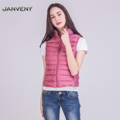 China JANVENY raincoat 2022 new Autumn Winter Women Ultra Light 90% Duck Down Vest Female Windproof white plus size slim fit short vest for sale