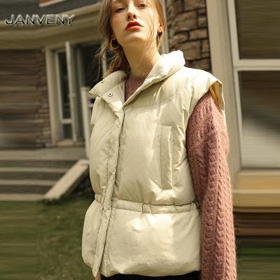 China JANVENY Raincoat 2022 New Autumn Winter Women Solid Loose Down Vest Windproof Thick Warm Female Drawstring Stand Collar Stripper Vest for sale