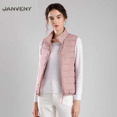 China New JANVENY Autumn Winter Ultra Light Down Waterproof Vest Women Plus Size 3XL White Sleeveless Short Coat Duck Filling Waistcoat Slim Thin for sale