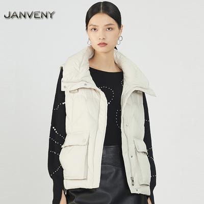 China JANVENY 2022 New Fashion Waterproof Winter Slim Fitted Fleece Down Vest Women Stand Collar Thickened Stripper Casual Windproof Warm Vest for sale