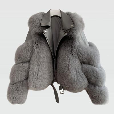 China Fashion Soft Windproof Breathable High Quality Women Plus Size Real Natural Fox Fur Genuine Leather Jacket for sale