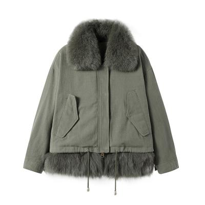 China 2020 New Style Women's Big Real Real Genuine Fox Collar Winter Rabbit Plush Warm Fluffy Detachable Fur Striped Parka for sale