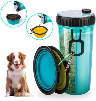 China Viable Hot Selling Dog Water Bottle Food Container 2 in 1 Portable Pet Dog Water Bottle Outdoor Travel for sale