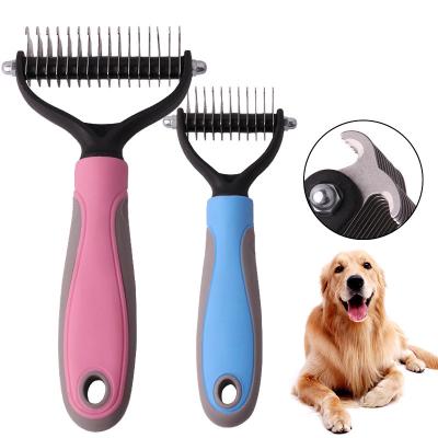 China Viable Pet Grooming Shedding Hair Pet Comb Double Side Knot Dog Stainless Steel Pet Comb for sale