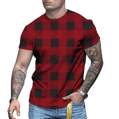 China Anti-wrinkle summer new foreign trade men's stripe printing European code men's short sleeve collar slim casual round T-shirt for sale