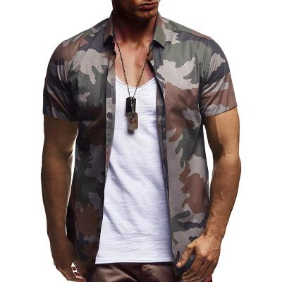 China 2022 Men's Anti-pilling Fashion Camouflage Style Short Sleeve Casual Cardigan Shirt for sale