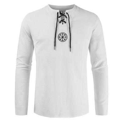 China 2022 Anti-pilling Men's Fashion Cotton And Canvas Embroidery Long Sleeve Shirt Men's Plus Size Shirt With Rope Collar for sale