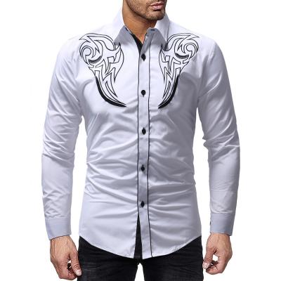 China The commercial wholesale of new men's long sleeve leisure shirt totem embroidery men's shirt anti-pilling slim men's shirt for sale