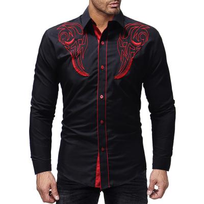 China The commercial wholesale of new men's long sleeve leisure shirt totem embroidery men's shirt anti-pilling slim men's shirt for sale