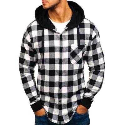 China Men's Spring Fashion Plaid Long Sleeve Anti-Shrink Trade Shirt Youth Hooded Fashion Large Size 3345 for sale