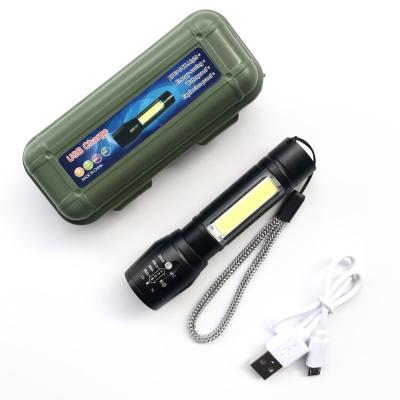 China 511 COB 511 Boom Aluminum Alloy USB Flashlight Mini Strong Light Telescopic Ignition Flashlight With Side Light for sale