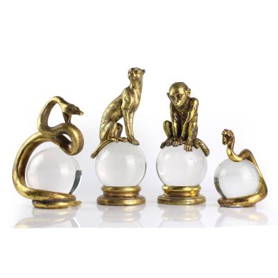 China Europe Resin Gold Leopard Monkey Snake Animal Statues With Crystal Ball Home Decor for sale