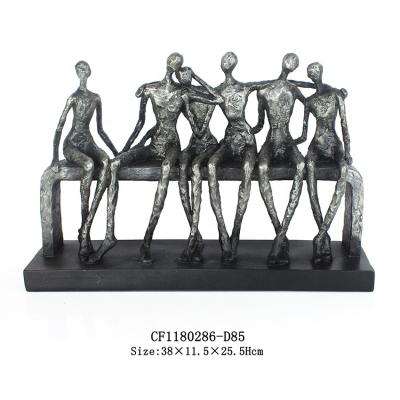 China Europe Family of Six on Bench Casted resin sculpture in a beautiful anti-silver finish for sale