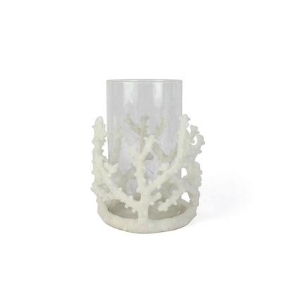 China Weddings Resin White Coral Candle Holder With Dome Decor Glass Vase for sale