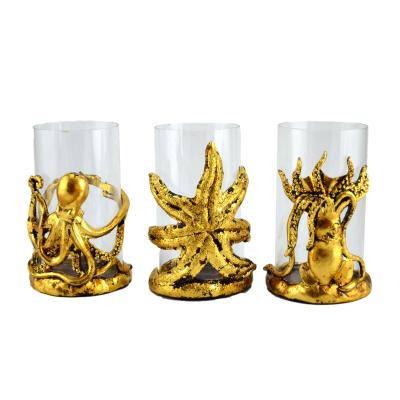 China Classic Resin Starfish Octopus Shaped Glass Candlestick Holder Gold Home Decor for sale