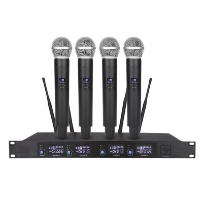 China Wireless Headset Microphone Professional 4 Channel UHF Microphone System With Four Headsets Handhelds Dynamic MIC for sale