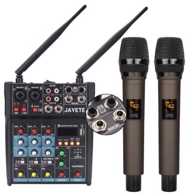 China 4 Signal/Mixing Console 4 Channel Microphone UHF Microphone Input DJ 80W Power MP3 Mixer Studio Mini KTV Performance Mono USB Wireless Live Audio Sound Mixer for sale