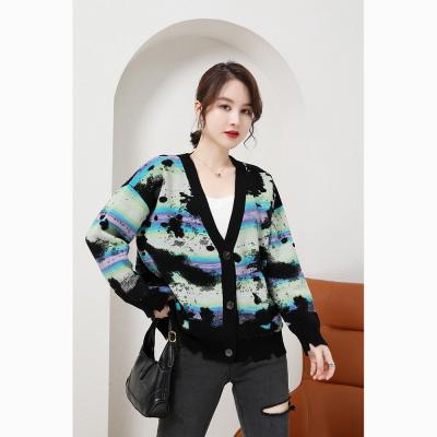 China 2021 Customs Breathable Fashionable Jacquard Plus Size 100% Wool Knitted Cardigan Sweater Coat For Girls for sale