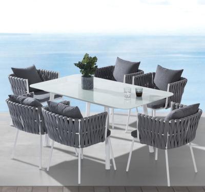 China Outdoor Table Leisure Cast Aluminum Outdoor Garden Furniture Rope Dining Set for sale