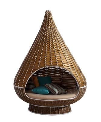 China Modern High Quality Round Poly Rattan Outdoor Living Room Bed With Canopy Rattan Outdoor Bed for sale