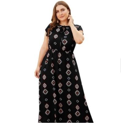 China Plus Size Women Summer V Neck Floral Print Boho Short Sleeve Fat Party Maxi Dress for sale