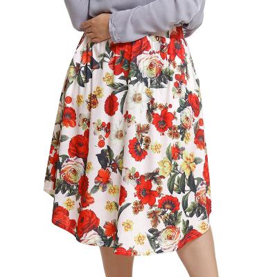 China Plus Size Women Fashion Midi Skirts In Pink Floral Chiffon Prints Plus Size Women Skirts for sale