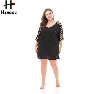 China Plus Size Specially Designed Black Sleeves Summer Dress Plus Size Pure Color Women Dress for sale