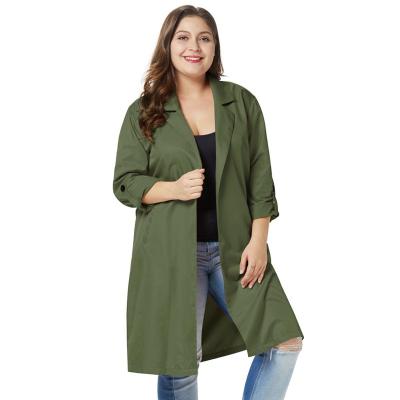 China Plus Size Long Green Ditch Coat Collar Oversized Comic Pocket Stylish Jacket For Women for sale