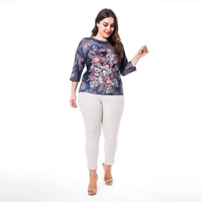 China Wholesale New Autumn Three Quarter Sleeve Print T-shirt Plus Size Plus Size Women Tops for sale