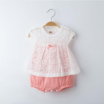 China 100% cotton infant rising 2022 summer clothes new clothes European and American white princess female ha lace baby BODYSUIT for sale