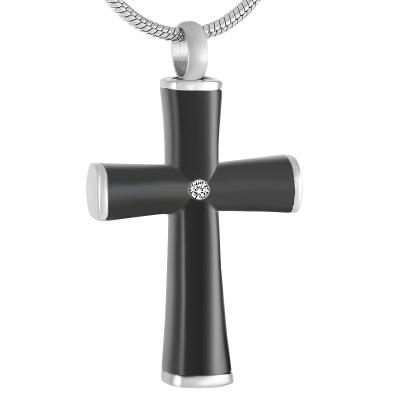 China IJD9408 Silver And Black Necklace Tone Men Women Cross Cremation Urn Human Ashes Holder Memorial Cross for sale