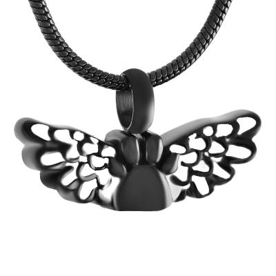 China Romantic creative design with wings paw print pendant fashion unisex necklacecremation stainless steel memorial jewelry for sale