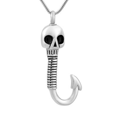 China IJD9769 CLASSIC Wholesale or Retail Skull Fishhook Cremation Urn Pendant Necklace for Ashes for sale