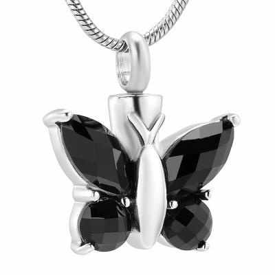 China CLASSIC Black Stainless Steel Cremation Urn Butterfly Inlay Stones IJD8497 Stainless Steel Pendant Necklace for sale