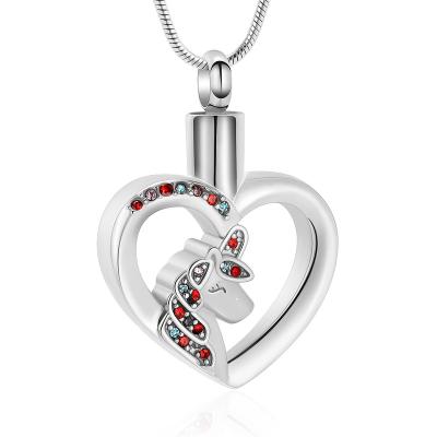 China Diamond Romantic Sticky Heart Unicorn Stainless Steel Cremation Jewelry Urn Pendant Necklace For Ashes Crystal Therapy Necklace Pendant for sale