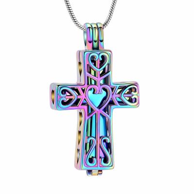 China Romantic Elatest Design Engraved Stainless Steel Necklace Scriptures Jewelry Cremation Urn Memorial Ashes Cross Pendant Jewelry for sale