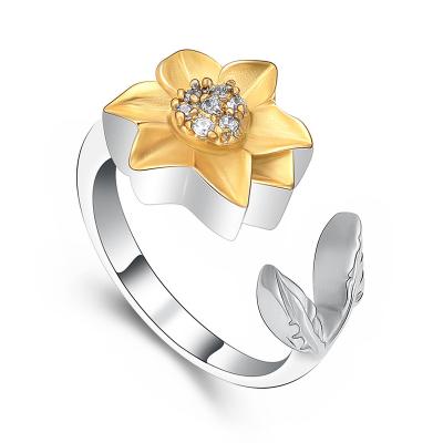 China FASHIONABLE Perfect Keepsake Gifts Inlay Flowers Leaves Memorial Cremation Urn Ring For Women Inlaid Zircon Jewelry Hold Ashes Rings for sale