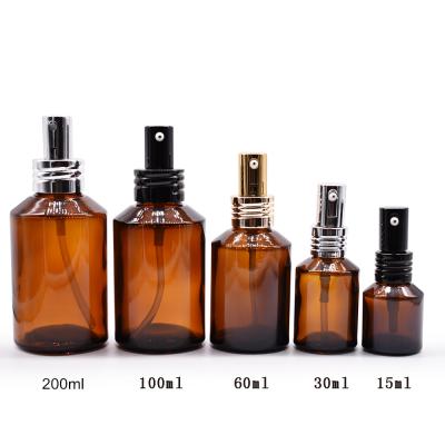 China 15ml 30ml 60ml 100ml Sloping Amber Glass Spray Bottle Essential Oil Glass Perfume Bottle for sale