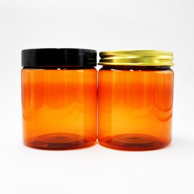 China Recycled Skin Care Cream TO PET amber plastic jars with black/gold plastic lid for lition for sale