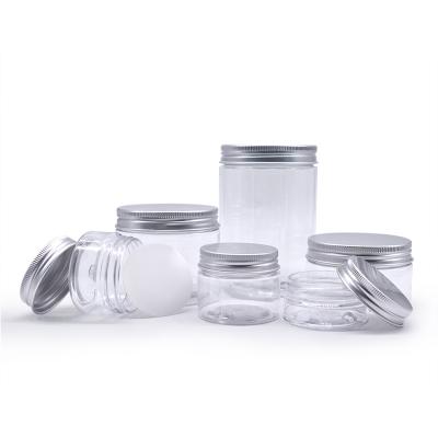 China Cosmetic Clear 50ml PET Plastic Jar With Lid Aluminum Container Cosmetic Packaging For Lotion Skin Care for sale