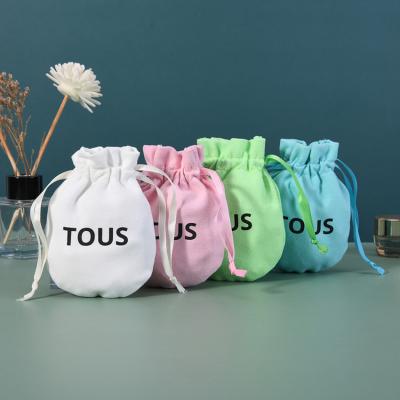 China Recyclable Logo Printed Velvet Pouch Packaging Drawstring Gift Bag For Handbags Shoes Clothes Makeup Jewelry for sale