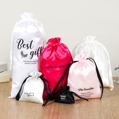 China Accept Customization New Design Large Storage Cloth Satin Bag For Wig Shoe Clothes With Drawstring Satin Silk Packaging Pouch for sale