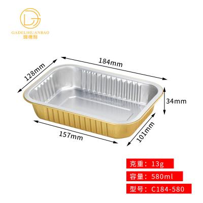 China Golden Aluminum Foil 580ml Lunch Box Baking Container, C184-580, Non-Zou High-End Takeaway Golden Packing Canteen Disposable Lunch BO for sale