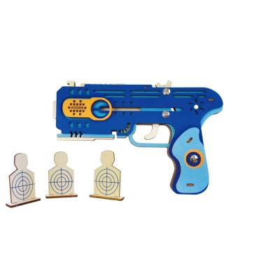 China DIY Wooden TOY BZQ Ruber Strip Gun 3D Puzzle Gun Shape Jigsaw Toys For Children for sale