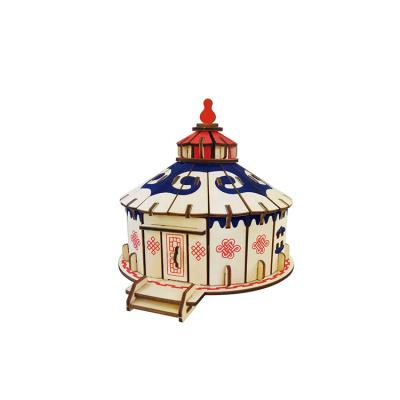 China DIY Traditional Wooden TOY BZQ Ger Mongolian Yurt 3D Jigsaw Puzzle for sale