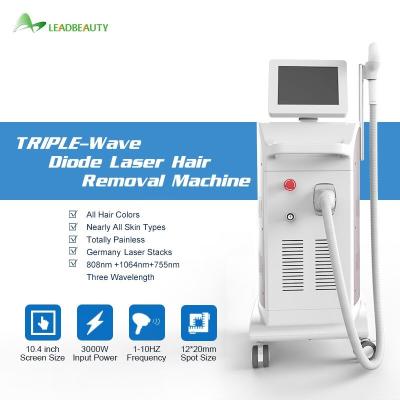 China Medical CE approved 1200w Tripple wavelength 808 755 1064 diode laser professional hair removal for sale