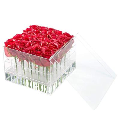 China Custom Square Acrylic Transparent Flower Display Box Acrylic Wedding Rose Bouquet Preserved Flower Box for sale